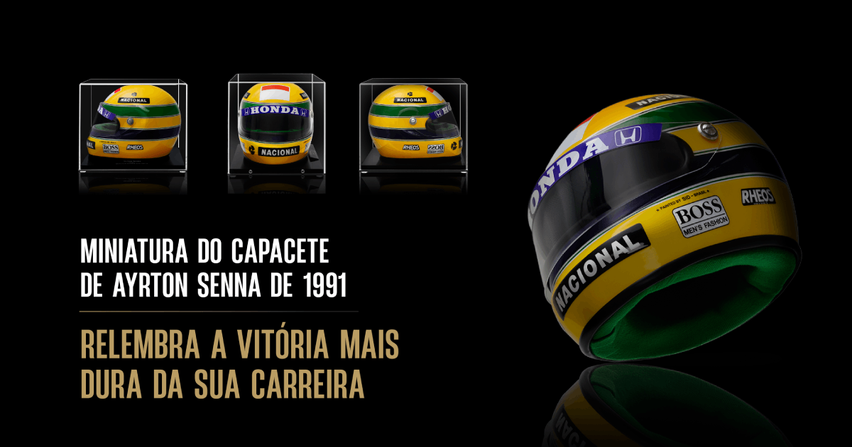 Miniatura do capacete de Ayrton Senna de 1991 relembra a vitória mais dura da carreira